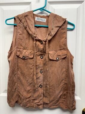 Action Wear USA Vintage Sleeveless Hoodie Vest Sueded Rayon Brown Utility Size L